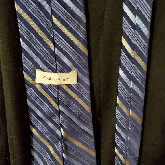 Calvin Klein Blue & Gray Striped Silk Tie - Picture 5 of 5
